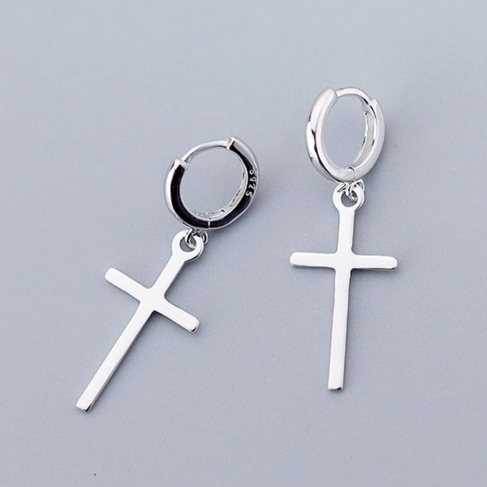 *NEW 925 Sterling Silver Cross Hoop Earrings